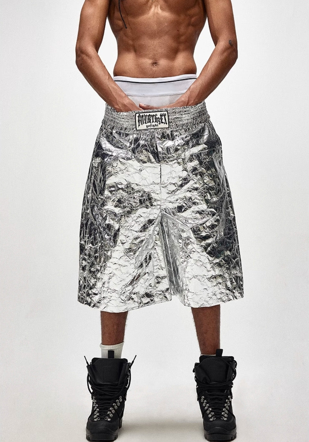 Fourth3ex丨Metallic High-Waisted Paperbag Shorts - PSYLOS 1, Fourth3ex丨Metallic High-Waisted Paperbag Shorts, Shorts, Fourth3ex, PSYLOS 1